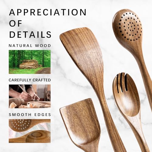 Wooden Spoons for Cooking, 4-Piece Acacia Wood Cooking Utensil Set - Image 4