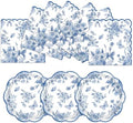 50 Pcs Blue Floral Plates and Napkins, Blue Floral Party Supplies by Actoridae