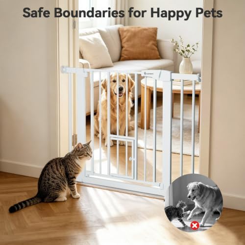 COMOMY Auto Close Pet Gate with Cat Door, 29.5"-40.5" Dog Gate for House - Image 3
