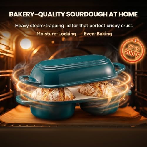 Enameled Cast Iron Bread Loaf Pan with Lid,Double Sourdough Baking Pan-Teal - Image 6