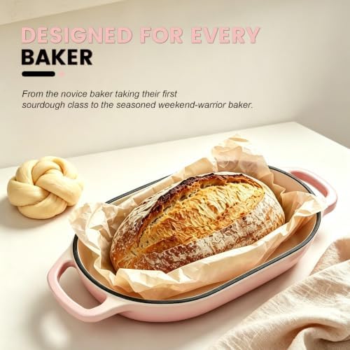 Oval Cast Iron Dutch Oven, Sourdough Bread Baking Pan with Lid, Pink - Image 4