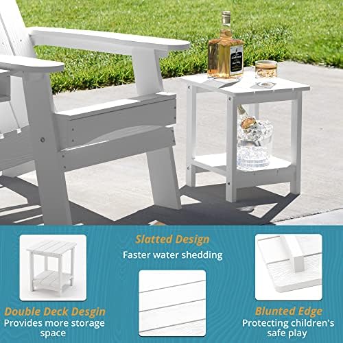 LUE BONA Outdoor Side Table, 2-Tier HDPS Small Patio Table, White - Image 6