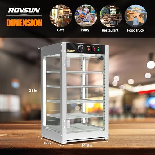 ROVSUN 5-Tier Commercial Food Warmer, 15" Pizza Warmer Food Warmer Display with LED Adjustable Lighting Glass Door Removable Shelves, Countertop Electric Food Warmer for Buffet Restaurant 110V 800W - Image 7