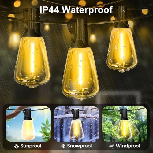 LAMPHOME 26Ft ST38 Outdoor String Lights, Yellow Patio Lights with 12+1 ST38 Edison Bulbs, LED Shatterproof String Lights for Outside Bistro Christmas Patio Party Decorations - Image 4