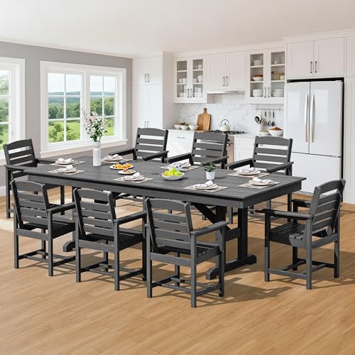 SERWALL Patio HDPE Dining Chairs Set of 2 with Arms, Black - Image 4