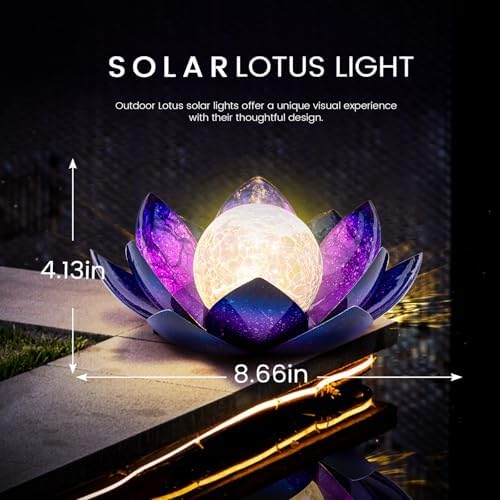 Huaxu Solar Lights Outdoor Decor, Purple Lotus Flower Light, Waterproof LED Crackle Globe Glass Lamp for Garden, Patio, Yard, Porch, Pathway, Ground, Tabletop Gifts for Mom,Women - Image 5