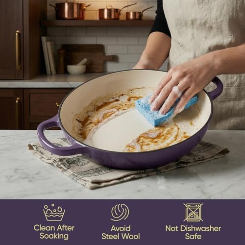 3 Quart Enameled Cast Iron Braiser, Non Stick Enameled Cast Iron Skillet with Lid, Dutch Oven Skillet with lid up to 500°F for Oven, Stove, Grill, Shallow Dutch Oven for Cook, Bake (Purple) - Image 6