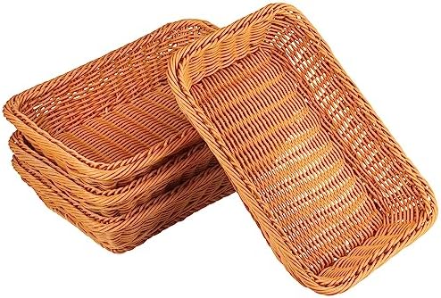 4 PCS 12 Inch Wicker Bread Basket, Woven Serving Basket, Tabletop Food Serving Basket for Restaurant, Bakery, Family Party, Hotel Serving, Fruits, Vegetables and Snacks, Brown, by GNIEMCKIN - Image 4