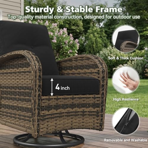 Aoxun 5 Piece Outdoor Patio Furniture Set with Coffee Table, Outdoor Patio Furniture Sets with High Back Swivel Rocker Chairs, Outdoor Sofa Set with Ottoman for Backyard & Garden, Black - Image 4