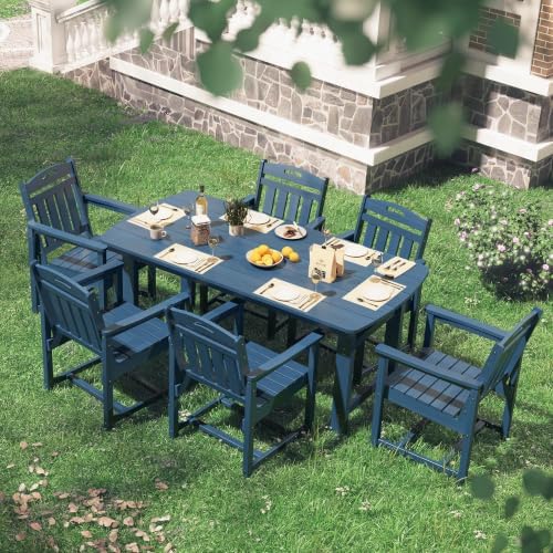 HDPE Outdoor Patio Dining Table with 2" Umbrella Hole, Navy Blue - Image 2