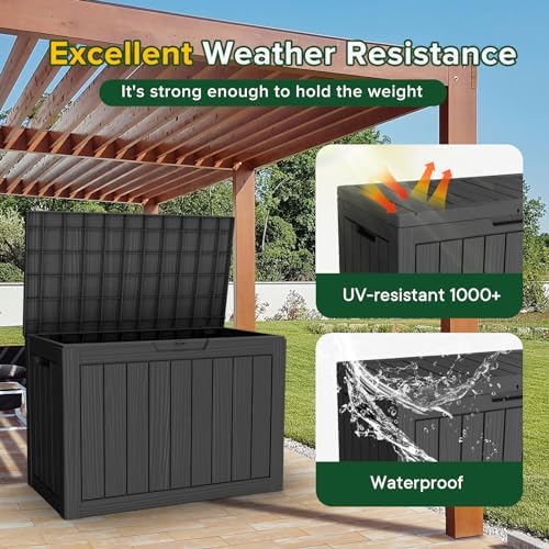 45 Gallon Outdoor Deck Box, Lockable Waterproof Outdoor Storage Boxes For Garden Tools,Indoor Cushions,Accessories Outside Storage Resin Weatherproof Container(Black) - Image 3