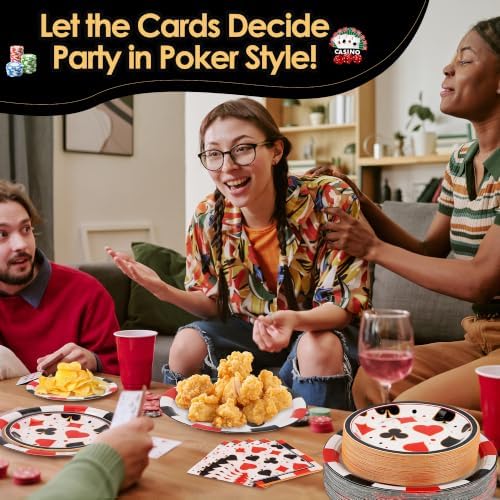 Kochorie 150 Pieces Casino Party Tableware Set Disposable Paper Plates and Napkins Casino Parties Supplies for Poker Card Club Birthday Las Vegas Party Decorations - Image 6