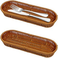 Silverware Organizer Basket, Outdoor Dining Cutlery Baskets, Small Wicker Bread Cracker Baskets 2 Pack, Stackable Wicker Storage Baskets for Spoons Forks Knives Stationery (Oval) by Unknown