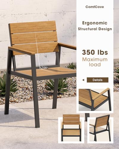 Outdoor Dining Set for 8, Aluminum Patio HDPS Outdooor Table and Chairs Set with Umbrella Hole, All Weather Patio Furniture Set, 10 Peice Patio Dining Table Set (Gray & Teak) - Image 5