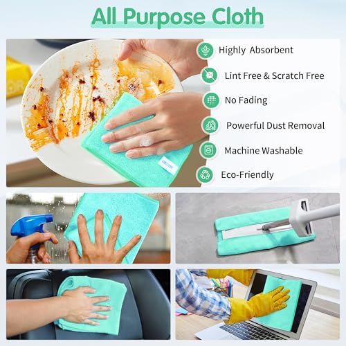 FIXSMITH Turquoise Microfiber Cleaning Cloth -Pack of 8, Highly Absorbent Cleaning Rags, 16"X12" All Purpose Cleaning Towels for Housekeeping, Kitchen, Car, Lint Free and Reusable Microfiber Towels - Image 5