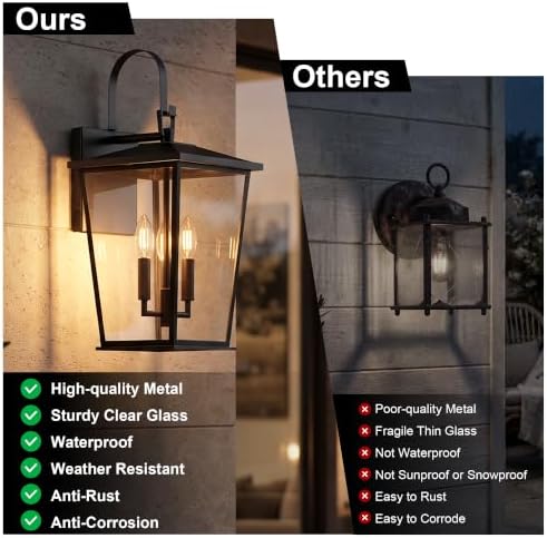 Kalium Modern Outdoor Wall Sconce Fixture 20 1/2", Matte Black, 3-Light Exterior Wall Mount Lighting with Clear Glass Panels for House Porch Patio Outside Deck Garage Yard Front Door Garden Home - Image 7