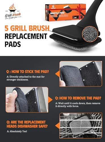 MEKER Grill Brush Bristle Free, Grill Cleaner Brush with 5 BBQ Replacement Head for Cast Iron, Stainless Steel Grates, Safe Grill Scraper Outdoor BBQ Grill, Black - Image 4