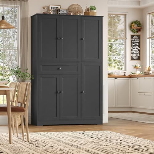 HOSTACK 68" Tall Kitchen Pantry Storage Cabinet with Doors & Shelves, Black - Image 4