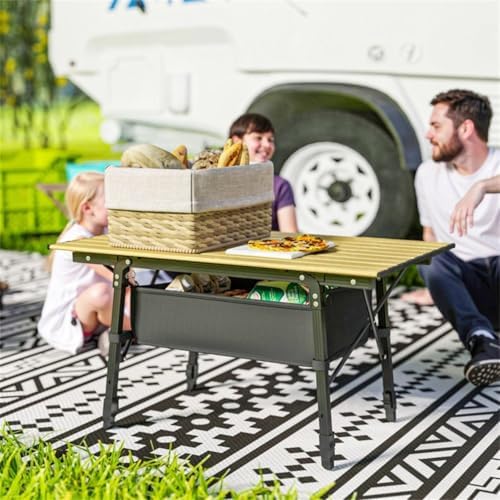 Adjustable Height Folding Camping Table, Aluminum Alloy Frame with Oxford Cloth Storage Basket, Portable Outdoor Dining Table for Picnic, Camping and Backyard BBQ - Image 2