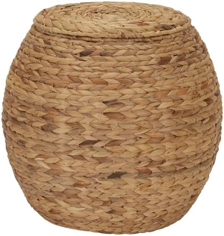 Household Essentials Round Handwoven Water Hyacinth Barrel Wicker Storage Basket Side Table, Natural Finish by HouseholdEssentials
