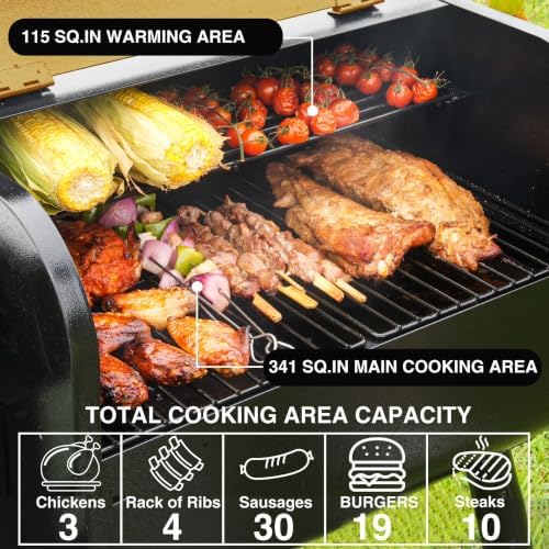 KingChii Electric Wood Pellet Grill & Smoker with Side Shelf, 456 SQ.IN Grill Capacity, 11LB Hopper, with PID Temperature Control (180-425°F) for Backyard Camping Bake and Roast, Brown - Image 3