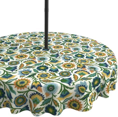 LVTXIII Round Outdoor Tablecloth with Umbrella Hole and Zipper, Water-Repellent 60 Inch Patio Table Cover for Bistro, Garden, Patio & Picnic, Fiesta Floral by LVTXIII