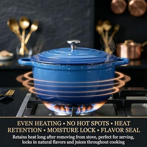 QuliMetal 5-Piece Cobalt Blue Enameled Cast Iron Cookware Set - Image 4