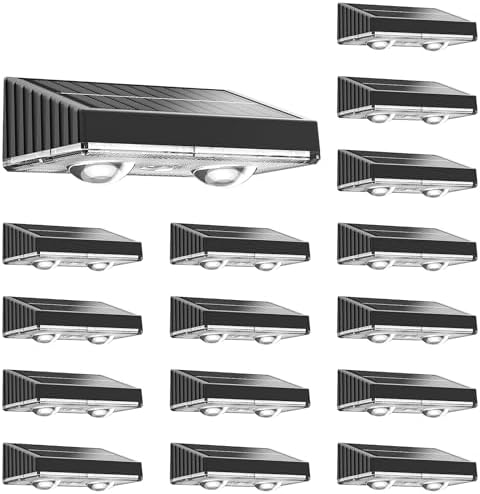 NIORSUN Solar Fence Lights,16 Pack Deck Light,Led Lights Warm White Outdoor Wall Lights,IP45 Solar Powered Light Waterproof for Backyard/Pool/Railing/Patio/Porch/Step/Outside/Garden (Black) by NIORSUN