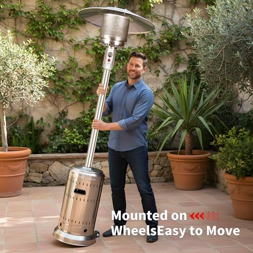 50,000 BTU Outdoor Propane Patio Heater with Wheels – All-Stainless Steel Gas Heater, Weighted Base, Easy Ignition & Safety Tilt Shut-Off for Patio, Backyard, Garden & Commercial Use - Image 6