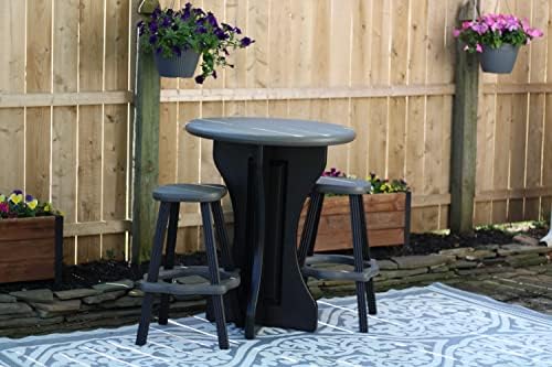 Patio Table Set with Two Barstools - Black Base with Deep Grey Accents - Perfect for Patio and Outdoor Spaces. Hardware Free Easy Assembly. Proudly Made in USA - Image 2