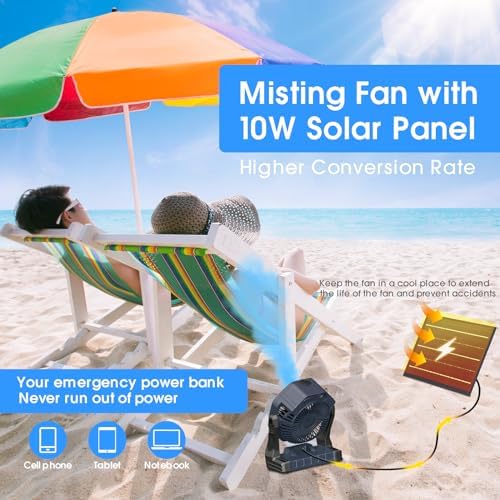 Ausic Solar Misting Fan,【Max 35H】 Portable Outdoor Fans with Solar Panel, 8 Inch Battery Operated Rechargeable Cooling Fans with Hook, Led Light, Mister Fan for Camping/Patios/Chicken Coop - Image 4