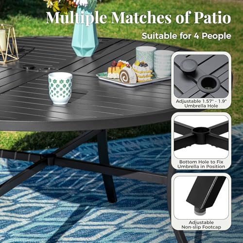 MIXPATIO Patio Round Table w/Umbrella Hole, Metal Table for 4, Black - Image 5