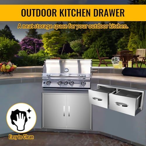 Pull Out Trash Drawer, Lower Sliding Rails Stainless Steel Roll Out Trash Bin Pull Out Tray With Handle For Outdoor Kitchen BBQ Island Grill Station,Double Drawers - Image 6