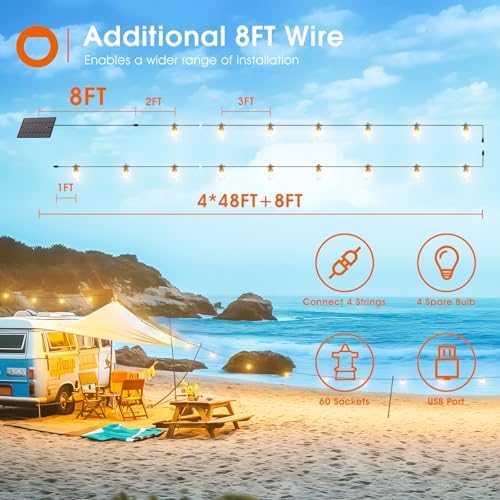 addlon 200FT(192+8) Solar String Lights Outdoor, Last 20+ Hrs, USB Charging - Image 6