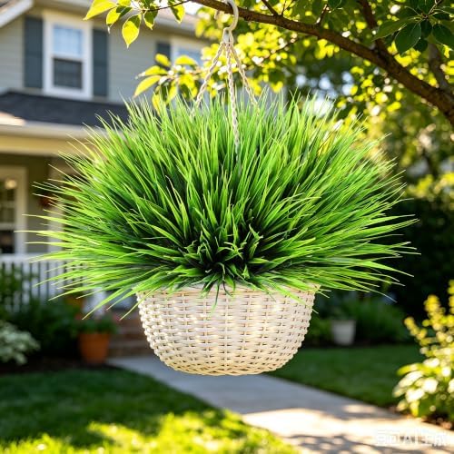 24 Bundles Fake Plants Outdoor Artificial Grass Decoration UV Resistant Faux Greenery Stems Bushes Monkey Grass for Outside Farmhouse Planters Patio Porch Window Box Pathway Garden Home Decor - Image 5