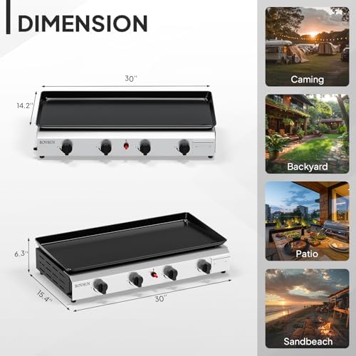 ROVSUN 4 Burner Portable Propane Griddle with Electronic Ignition & Regulator, 40,000 BTU Tabletop Flat Top Gas Grill with Nonstick Enameled Tray for Outdoor Cooking Camping BBQ Tailgating - Image 6