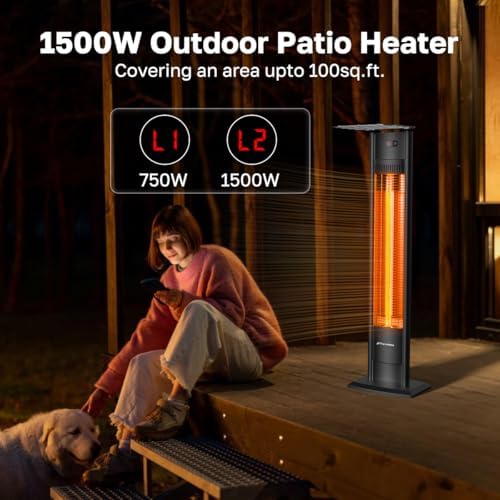 ThermoMate Outdoor Indoor Electric Patio Heater, 1500W 38.5" Portable Tower Infrared Heaer, IP55 Rated Space Radiant Heater with Remote, Timer, Tip-over Protection for Backyard, Restaurant & Garage - Image 2
