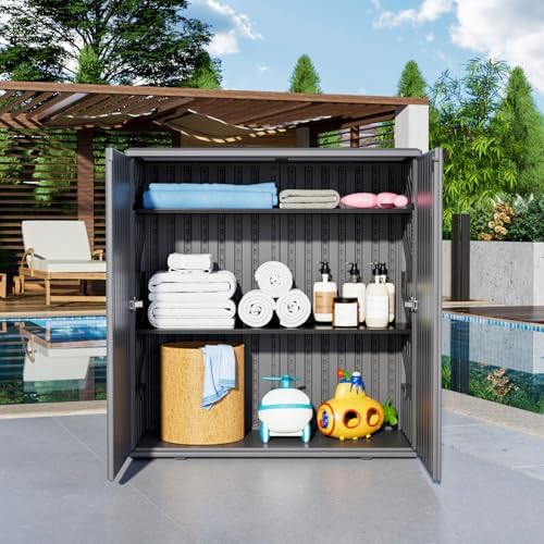 KINYING Outdoor Storage Cabinet Waterproof, Resin 62 Gallon Deck Box for Patio Furniture Cushions, Garden Tools, Pool Tools and Kids’ Toys (Grey with 1 Shelving) - Image 7