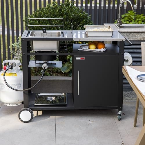 OuterMust Outdoor Propane Deep Fryer, 85,000 BTU Outdoor Fryer Station Movable Propane Fish Fryer Cart Stainless Steel Top & Storage Cabinet Ideal for Fish & Turkey Frying - Image 7