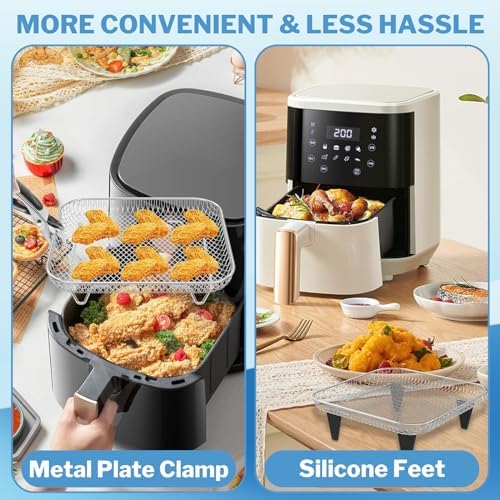 Air Fryer Accessories with 8pcs Foot Cover - 8" Square 3 Stackable Dehydrator Racks Fits 5.8 QT Air Fryer Racks for Cosori, Instant Vortex, Nuwave, Ninja Foodi Grill 304 Stainless Steel - Image 5