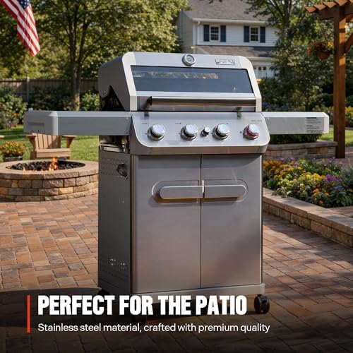 Monument Grills 4 Burner Propane Gas Grill, Stainless Steel Outdoor Patio Barbecue Grill with Smoker Box, with Broil Zone Fast Heating, Knob Control, and Easy Cleanup, M410MBZ - Image 3