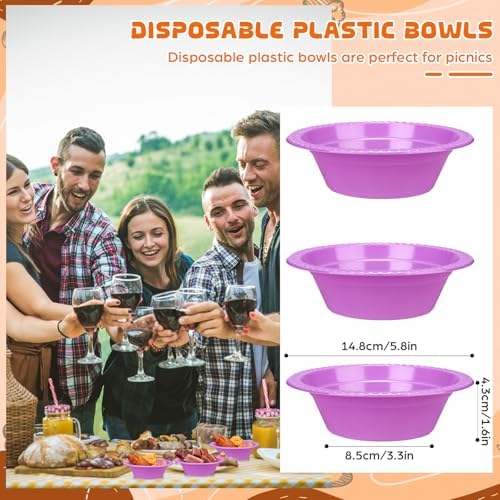 30 Pack 12 oz Purple Disposable Plastic Bowls Dessert, Ice Cream, Salad, Soup Serving Cups for Party, Picnic, Food Snacks (Purple) - Image 2