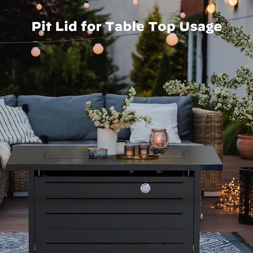 Ciays 42 Inch Gas Fire Pit Table, 60,000 BTU Propane Pits for Outside with Steel Lid and Lava Rock, 2 in 1 Firepit Table Gatherings Parties on Patio Deck Garden Backyard, Black - Image 5