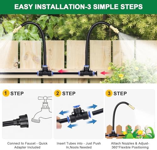 Drip Irrigation System, 2026-Upgrade 50Ft 1/4" Garden Watering System with 12 Pcs 360° Adjustable Copper Nozzles, DIY Kit for Garden, Lawn, Greenhouse, Raised Beds & Outdoor Plants - Image 4