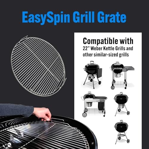 SnS Grills EasySpin Charcoal Grill Cooking Grate, 304 Stainless Steel, Large Hinged Opening, Perfect for 2-Zone Cooking, Replacement Grate Compatible with Weber & Other Grills - Fits 22” Kettles - Image 2