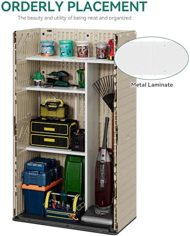 YITAHOME 60cuft Vertical Storage Shed Shelf, Weatherproof Metal Shelf for 60 cu ft Tool Cabinet, Ideal for Outdoor Use, Easy Assembly,45.6" L X 13.2" W X 69" H, White - Image 2