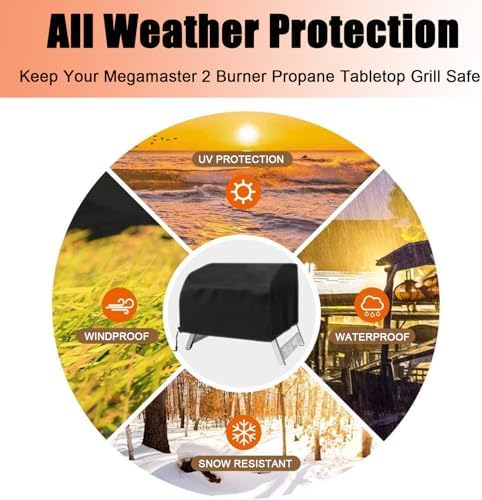 Table Top Grill Cover for Megamaster 2 Burner, Heavy Duty 600D Outdoor Waterproof Portable Tabletop Gas Grill Cover for Megamaster 2-Burner BBQ Accessories - Image 6