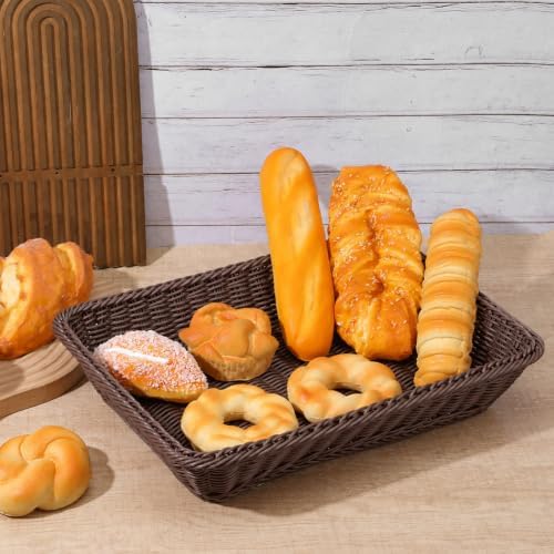 5 Pack 15.8" Large Wicker Bread Baskets, Coffee Brown Woven Serving Basket - Image 4