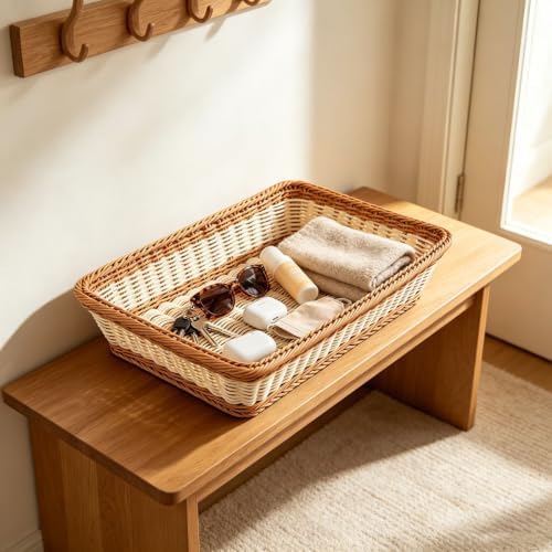 3pcs Large Wicker Bread Basket for Party, Rectangle Woven Fruit Basket, Gift Baskets Empty, Sturdy Durable Stackable Storage Baskets for Kitchen, Store, Restaurant, Party (Bicolor, L) - Image 4
