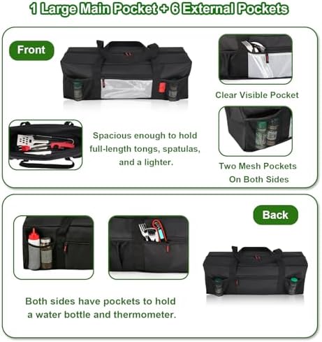 Extra Thick 24" Storage Bag Grill Tool Organizer Pro, BBQ Tool Heavy Duty Bag with Pockets, Double Layer 600D Oxford Cloth Waterproof (2X Thickness), Camping, Tailgating, BBQ Party Gift - Image 5